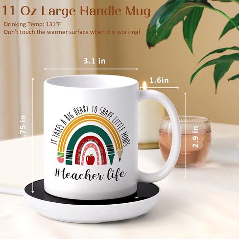 LiqCool Teacher Gifts for Women, Coffee Mug Warmer & It Takes a Big Heart Coffee Mug, Best Teacher Christmas Gifts, Teacher Appreciation Gifts for Daycare/Preschool/Retirement/End of Year(11 Oz) in Saudi Arabia