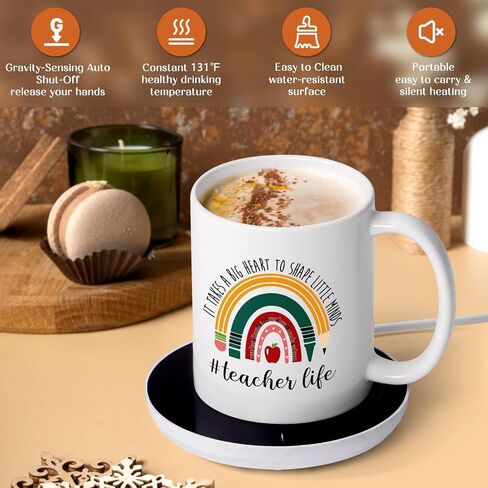 LiqCool Teacher Gifts for Women, Coffee Mug Warmer & It Takes a Big Heart Coffee Mug, Best Teacher Christmas Gifts, Teacher Appreciation Gifts for Daycare/Preschool/Retirement/End of Year(11 Oz) in Saudi Arabia