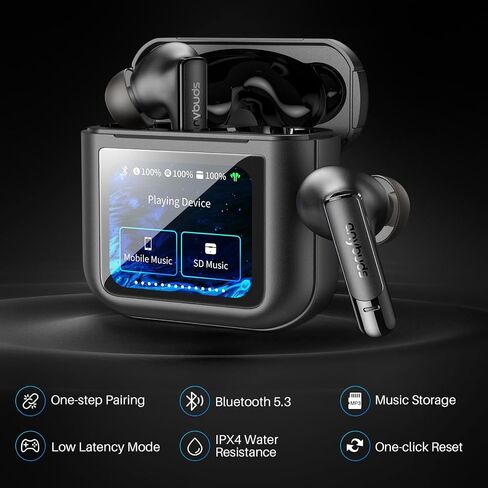 Vivid Wireless Earbuds, Active Noise Cancelling Earbuds with 1.75" Touch Screen, Bluetooth 5.3 Ear Buds with 47H Long Playtime, IPX4 Water-Resistant, 2 Mics for Clear Calls, 6 EQ Presets in Saudi Arabia