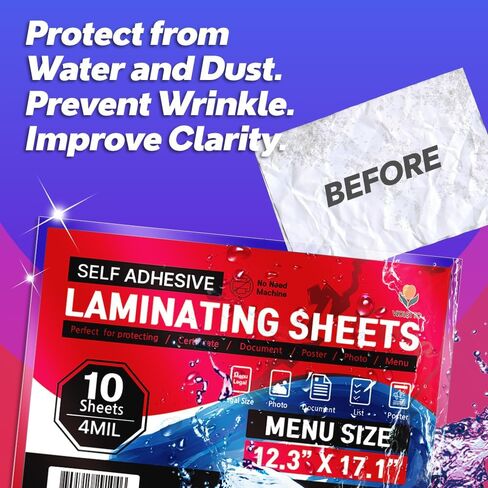 Self Stick Laminating Sheets 8.5 x 11 Inches, 4mil, Pack of 20, No Heat, No Machine, Peel and Stick Laminating Sheets, Self Adhesive Contact Paper, Self Sealing Clear Vinyl Stickers by VIOLLETO in Kuwait