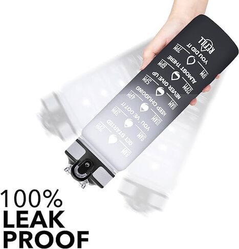 Vita Large Water Bottles | 32oz Motivational Water Bottles with Time Marker | Fitness Sports Water Bottle with Strap & Straw for Office, Gym, Outdoor Sports BPA Free (Gray-Black) in Saudi Arabia
