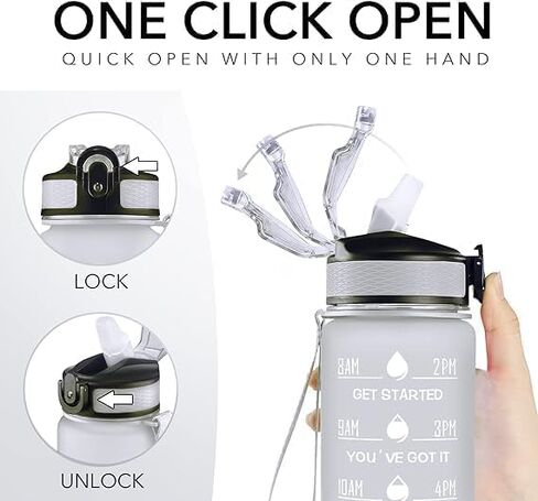 Vita Large Water Bottles | 32oz Motivational Water Bottles with Time Marker | Fitness Sports Water Bottle with Strap & Straw for Office, Gym, Outdoor Sports BPA Free (Gray-Black) in Saudi Arabia