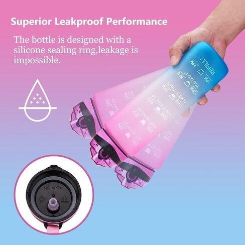 Vita Large Water Bottles | 32oz Motivational Water Bottles with Time Marker | Fitness Sports Water Bottle with Strap & Straw for Office, Gym, Outdoor Sports BPA Free (Gray-Black) in Saudi Arabia