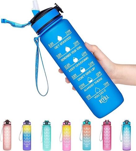 Vita Large Water Bottles | 32oz Motivational Water Bottles with Time Marker | Fitness Sports Water Bottle with Strap & Straw for Office, Gym, Outdoor Sports BPA Free (Gray-Black) in Saudi Arabia