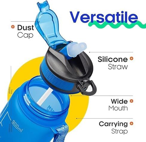 Vita Large Water Bottles | 32oz Motivational Water Bottles with Time Marker | Fitness Sports Water Bottle with Strap & Straw for Office, Gym, Outdoor Sports BPA Free (Gray-Black) in Saudi Arabia
