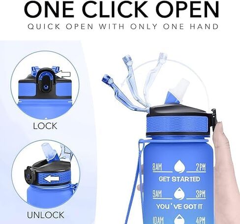 Vita Large Water Bottles | 32oz Motivational Water Bottles with Time Marker | Fitness Sports Water Bottle with Strap & Straw for Office, Gym, Outdoor Sports BPA Free (Gray-Black) in Saudi Arabia