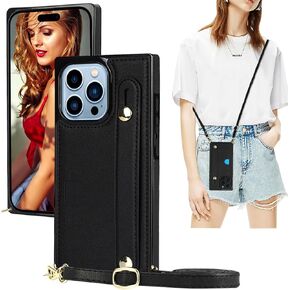 Ysnzaq Crossbody Wallet Case for Apple iPhone 16 Pro (Not 16), Adjustable Long Lanyard with Card Slot Holder Phone Cover for Apple iPhone 16 Pro WD Rose Gold