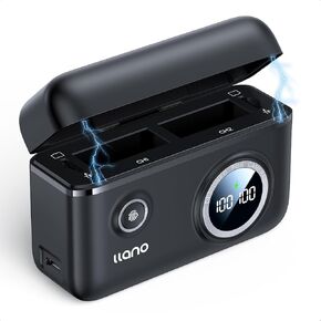 llano Dual Battery Fast Charger for GoPro HERO12/HERO11/HERO10/HERO9 Enduro Battery Black