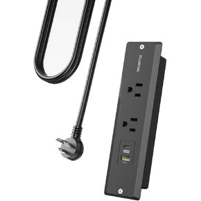 Recessed Power Strip,10 FT Flush Mount Power Strip, PD 20W Fast Charging, Flat Plug, 16 Gauge, Black Recessed Power Strip with USB C
