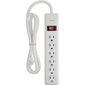BN-LINK 6-Outlet Power Strip Surge Protector 1-Pack, 4-Foot Extension Cord, 600 Joules, Twist-to-Close Safety Covers, 90 Degree Flat Plug, Overload Protection, White