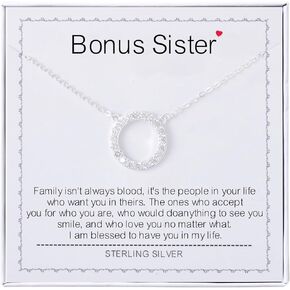 AmpleLove Cousin Gifts for Women - Sterling Silver Simple Circle Necklace Bezel Pendant Sparkly Cubic Zirconia Halo Necklaces for Women Girls