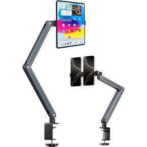 Foldable Tablet Stand for Desk and Bed, Aluminum Alloy iPad Arm Mount 360° Adjustable Phone Holder Compatible with iPad Pro Air 13/12.9/11 Mini, iPad 10/9th, Samsung Galaxy Tab, Kindle, Switch, Phone
