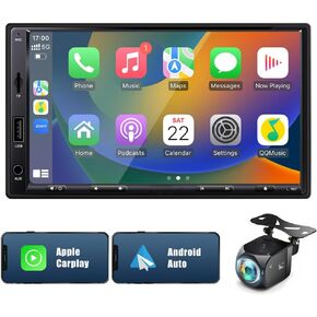 2024 Newest 7 Inch Double Din Car Stereo for Wireless Carplay&Android Auto with Voice Control,Car Radio with HD Touch Screen Bluetooth5.2, AM/FM/Mirror Link/Backup Camera/SWC/AUX/30-band EQ