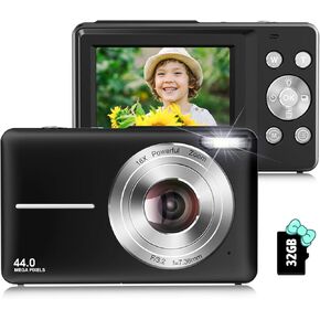 Digital Camera, 2024 Newest Camera for Kids with 32GB Card, 16X Zoom,1080P Point and Shoot Digital Camera with Anti-Shake, Timestamp, Flashlight, Compact Travel Camera for Teens, Girls,Boys, Purple