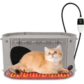 Heated Cat House for Indoor, Heated Cat Shelter Kitty Bed with Adjustable Temperature Heating pad,Heated pet House Scratch Resistant Caves