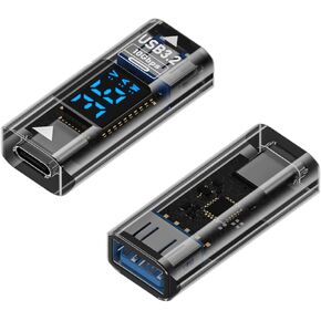 2 Pack USB C to USB Adapter with Digital Display, 36W/10Gbps USB-C Female to USB 3.2 Female Connector for PC, Laptop, Phone and More, Support Voltage, Current and Power Smart LED Display