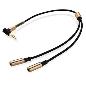 90 Degree Right Angle 3.5mm Male to 2 Female Jack Headphone Audio Stereo Y Splitter Adapter Cable - 0.3 Meter (Black)