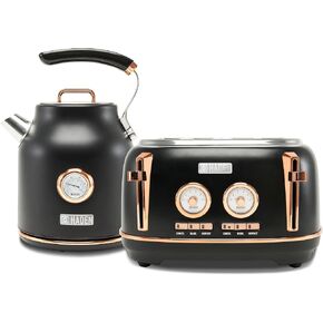 Haden Dorset 1.7 Liter Stainless Steel Auto Shut Off Electric Kettle, Beige with Dorset 4 Slice Wide Slot Stainless Steel Toaster, Putty