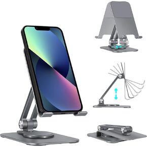 حامل هاتف خلوي قابل للتعديل من Arae، قاعدة دوارة من الألومنيوم قابلة للحمل بزاوية 360 درجة، حامل قابل للطي شديد التحمل متوافق مع iPhone 15/14/13/12/11/Xr/7/8، وهواتف Samsung Galaxy الذكية، وiPad in Kuwait