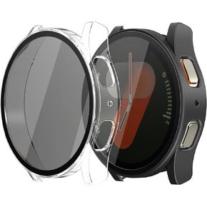 kwmobile 2X Cover Compatible with Samsung Galaxy Watch 7 44mm Case - Smart Watch Privacy Screen - Transparent/Black