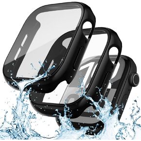 YIJDACASE【2 Pack】 Waterproof Case for Apple Watch Series 10 46mm with HD Tempered Glass Screen Protector Hard Shockproof Protective Face Bumper Cover Compatible iWatch S10 Accessories, Black+Black