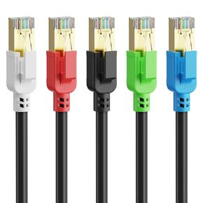 Cat 8 Ethernet Cable 5 ft-5Pack, 40Gbps 2000Mhz Patch Cord, Indoor&Outdoor High Speed Network Cable, 26AWG Heavy Duty Direct Burial Shielded SFTP Lan Wire, in Wall&Weatherproof RJ45 Cable for Router