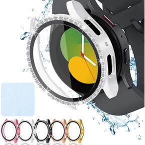 5 Pack Bling Case Compatible with Samsung Galaxy Watch 7 40mm Screen Protector Case Glitter Bumper Face Covers Soft Cover Full Protection with 1 Cleaning Cloth for Women Ladies