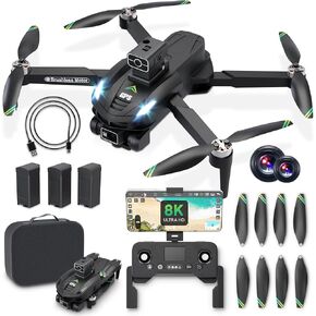 8K Camera Drones for Adults - V168 5G HD Brushless GPS Drone with Camera, 3 Batteries, Auto Return, Follow Me Mode, Obstacle Avoidance - Drones for Adults 14+ 1640ft Range FPV