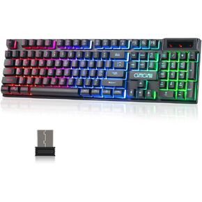 CHONCHOW Wireless Gaming Keyboard, Rechargeable 104 Key Rainbow LED Light Up Wireless Keyboard, Wireless Light up Gaming Keyboard for PC PS4 PS5 Xbox One Laptop, Teclado inalámbrico, Black