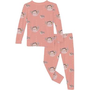 KicKee Print Pajama Set with Long Sleeve Tee, Baby to Kid Super Soft Fitted Pajamas