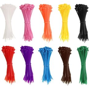 HARFINGTON 1000pcs Cable Zip Ties, Plastic Nylon Ties Wraps, 4-Inch / 100mm Self-Locking Wire Cord Electrical Management Zip-Ties for Home, Office, Workshop, Outdoor Garden, 20LBS, 10-Color