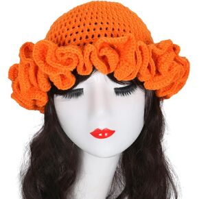Hat Handmade Crochet Bucket Hat for Woman Teen Outdoor Commute Fisherman Hat Ruffled Brim Winter Windproof Carnival Hat