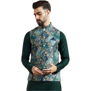 KISAH Men's Nehru Jacket Black Ethnic Festive Traditional Waistcoat Cotton, Regular Fit