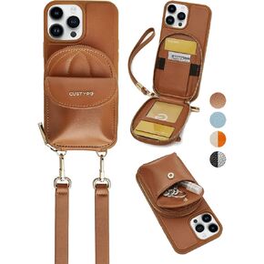 CUSTYPE for iPhone 14 Pro Max Case Wallet with Card Holder for Women,Crossbody Case with Strap Wrist Lanyard,Protective Leather Case Purse with Mini Bag for Apple iPhone 14 Pro Max, 6.7inch, Brown