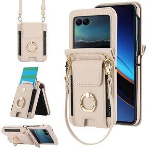 Asuwish Phone Case for Moto Razr 50/Moto Razr 2024 Wallet Cover with Ring and Crossbody Wrist Strap Lanyard Credit Card Holder Slot Stand Cell Leather Purse INE-LX1 Razor Razer Women Men Girls Purple