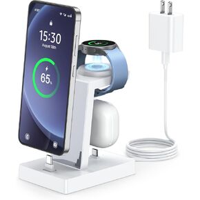 NANAMI 3 in 1 Charging Station for Samsung Devices - 30W USB C Fast Charger for Samsung Galaxy Watch 7/6/5/4/3, Charger Stand for Galaxy S24/S23/S22/S21/Note20/Z Flip/Fold 5/iPhone 16/15, Galaxy Buds