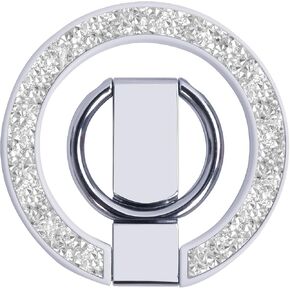 Metal Phone Ring Grip， Magnetic Phone Ring Holder，Thin Phone Kickstand Compatible with Finger Loop, Bling Phone Ring Stand for Mag Safe iPhone 16/15/14/13/12 Series（Glitter Silver Diamond）
