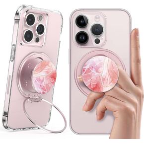 Magnetic Ultra-Thin Foldable Phone Grip – Sleek Magnetic Phone Holder for iPhone & Android, 360 Rotation, Wireless Charger Compatible, Durable & Portable (Pink Marble)