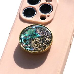 Cute Natural Abalone Shell Round Design Foldable Phone Handle, Phone Accessory for Smartphones or Tablets (Magnetic, Blue Abalone Shell)