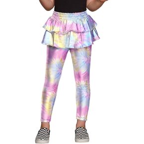 Jxstar Girls Metallic Leggings with Skirt Kids Shiny Sparkle Stretch Pants