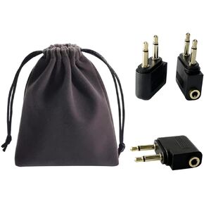 3 Pack 3.5mm Male to 3.5mm Female Airplane Headphone Adapter for Headsets, Airline 3.5mm Jack Adapter Gold Plated with Carrying Bag(White)