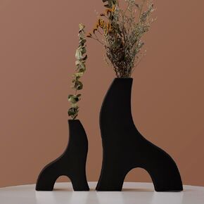 Snuggle Hollow Ceramic Vase Set of 2 - Nordic Modern Boho ins Style Decor - Handmade Aesthetic Flower Vases for Home Decor - Milky White