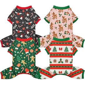 Vehomy 4-Pack Dog Christmas Pajama Xmas Dog Clothes Warm Fleece Dog Pajamas Jammies Christmas Puppy Cat Onesie Outfit Costume for Small Medium Dogs S
