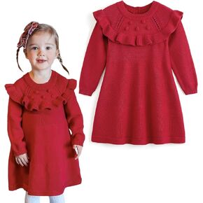 Simplee kids Baby Girls Playwear Dresses Knitted Casual Long Sleeve Sweater Dresses for Little Girls Fall Spring Brick red