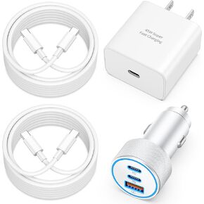 Charger for iPhone 16/16 Pro Max Car Charger, 67W 3-Port Fast USB C Car Charger Adapter + 2x 3FT USB C Cable + 45W USB C Charger Block for iPhone 16/16 Plus/16 Pro Max/15/15 Pro, iPad, Samsung