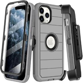 for iPhone 11 Pro Case with Belt Clip Holster,Built-in Screen Protector,Heavy Duty Shockproof Drop Protection Military Grade Rugged Durable Phone Cover for Apple iPhone 11 Pro 5.8" (Gray)