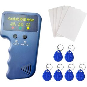 Handheld 125khz Copier RFID Smart ID Card Duplicator Used for T5577 or EM4305+6pcs NO.2 Blue T5577 Keychains +5 T5577 Cards