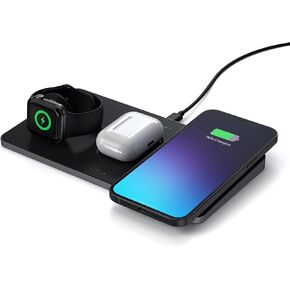 Satechi Trio Wireless Charger with Magnetic Pad, Qi Certified, Compatible with iPhone 16 Pro Max/16 Pro/16/16 Plus, AirPods Pro/Gen 3, Apple Watch Ultra & Series (CT-X3TWCPM)