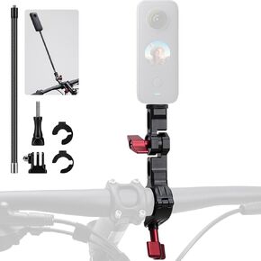 Motorcycle Bike Handlebar Mount for Insta360, 2 in 1 Aluminum Clamp Camera Mount Kit, Bike Selfie Stick Handlebar Mount for Insta360 X4 X3 X2 X ONE RS R,GoPro