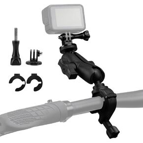 Clamp Camera Mount Heavy Duty, 360° Double Ball Head, Bike Motorcycle Handlebar Mount Clamp Mount for Insta360/GoPro/AKASO/DJI Osmo Action Cameras
